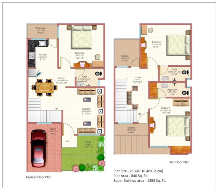 Floor Plan, sankhedi 3 Bedroom 840 Sq.Ft. Independent House In Sankhedi Bhopal 8697309