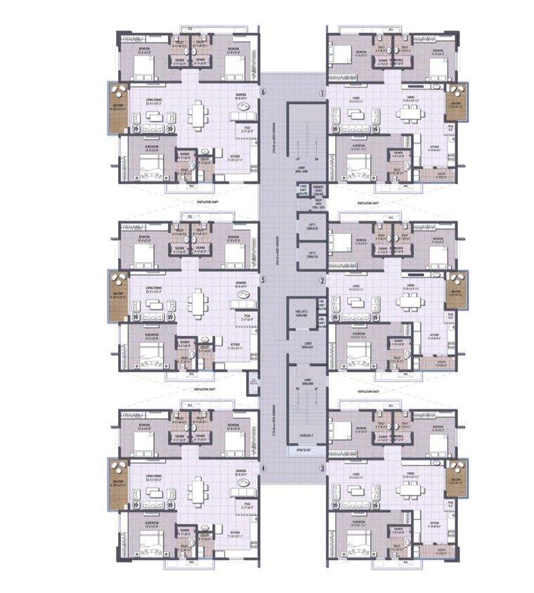 Floor Plan, eipl-corner-stone 3 Bedroom 1950 Sq.Ft. Apartment In Gandipet Hyderabad 8701564