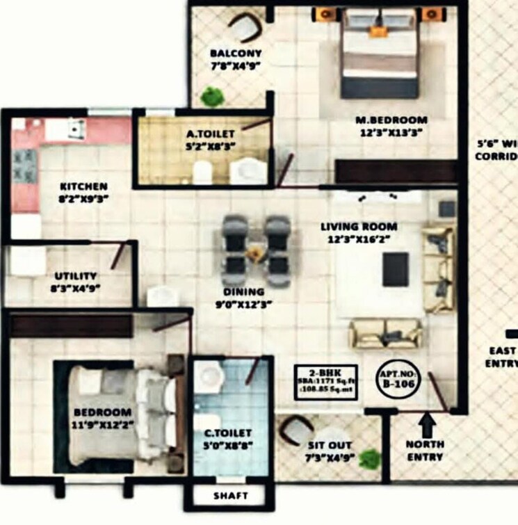 Floor Plan, tg-ascent 2 Bedroom 1107 Sq.Ft. Apartment In Hosa Road Bangalore 8702226