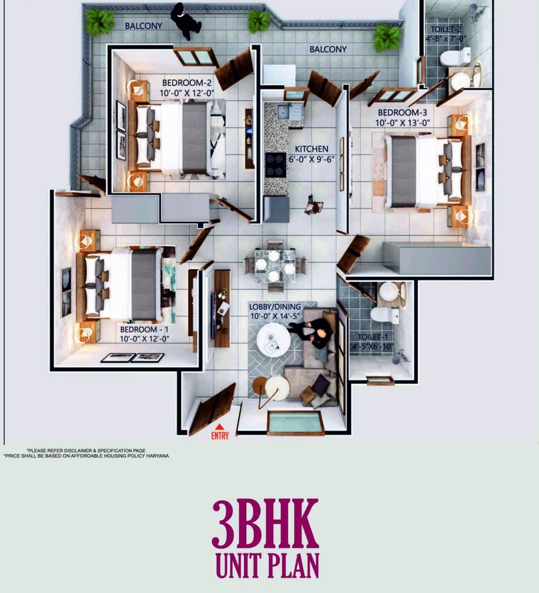 Floor Plan, arttech-maulshree-heights 3.5 Bedroom 980 Sq.Ft. Apartment In Sector 84 Faridabad 8702303