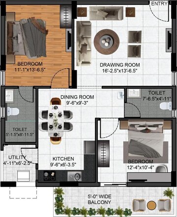 Floor Plan in 2 BHK Apartment at Sharvani Sree Hemadurga Paradise, Chanda Nagar – for Sale