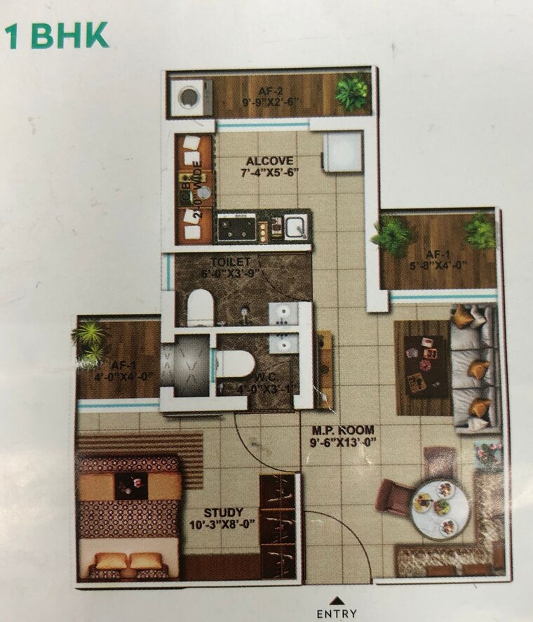 Floor Plan, conceptual-suraksha-smart-city-phase-i 1 Bedroom 385 Sq.Ft. Apartment In Vasai East Palghar 8702645