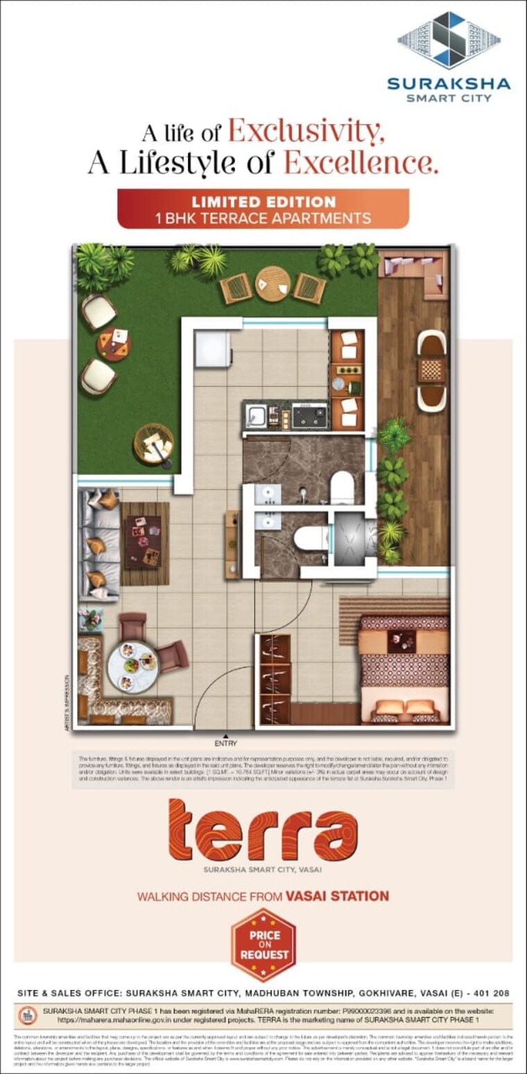 Floor Plan, conceptual-suraksha-smart-city-phase-i 1 Bedroom 385 Sq.Ft. Apartment In Vasai East Palghar 8702645