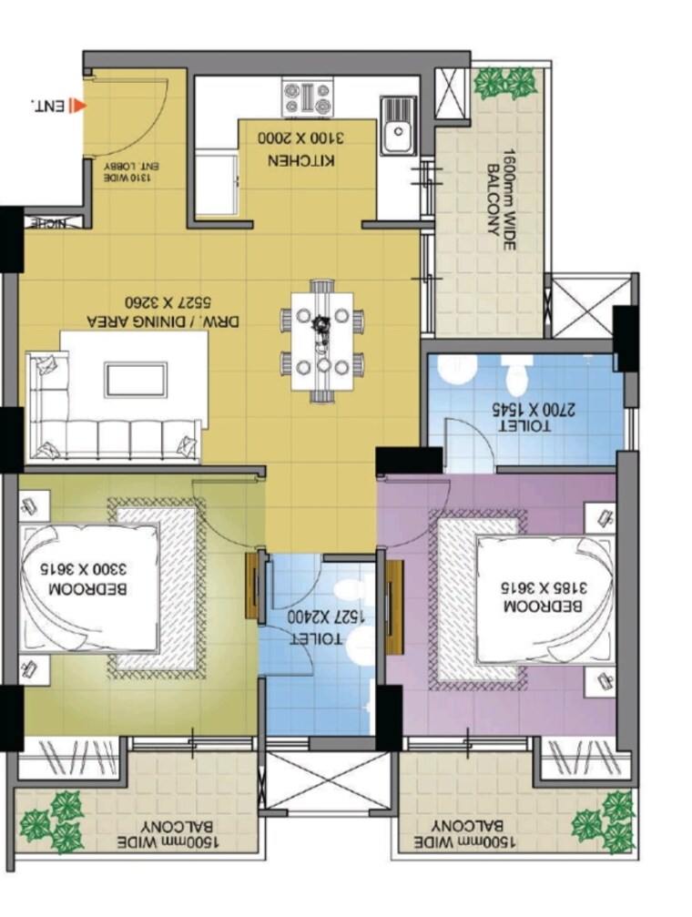 Floor Plan, slf-anushree 2 Bedroom 1200 Sq.Ft. Apartment In Sector 75 Faridabad 8715368