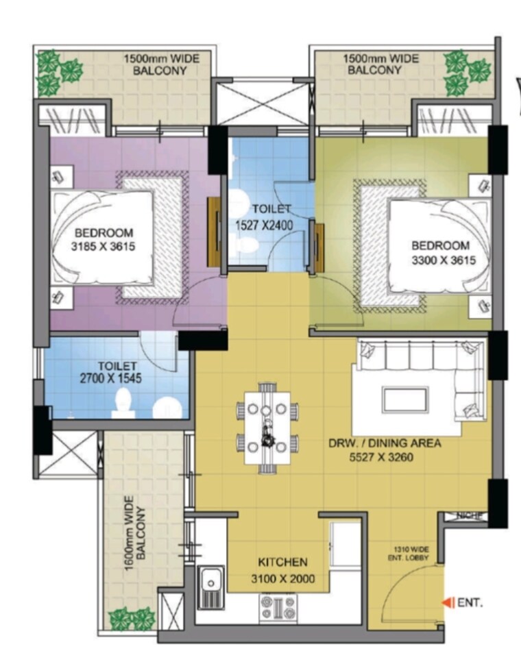 Floor Plan, slf-anushree 2 Bedroom 1200 Sq.Ft. Apartment In Sector 75 Faridabad 8715368
