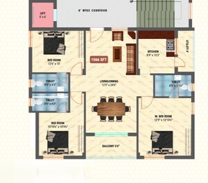 Floor Plan in 3 BHK Apartment at Neknampur – for Sale