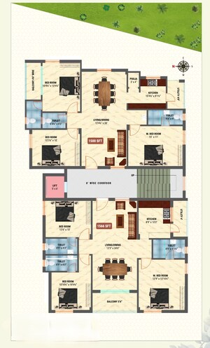 Floor Plan in 3 BHK Apartment at Neknampur – for Sale