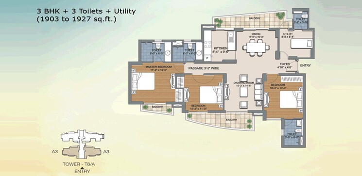 Floor Plan, bptp-the-resort 3 Bedroom 1766 Sq.Ft. Apartment In Sector 75 Faridabad 8715781