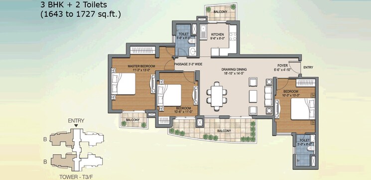 Floor Plan, bptp-the-resort 3 Bedroom 1766 Sq.Ft. Apartment In Sector 75 Faridabad 8715781