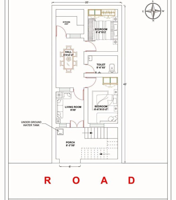 Floor Plan, turner road 2 Bedroom 990 Sq.Ft. Independent House In Turner Road Dehradun 8716290