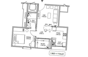 Floor Plan in 1 BHK Apartment at Brigade Cornerstone Utopia, Varthur – for Sale