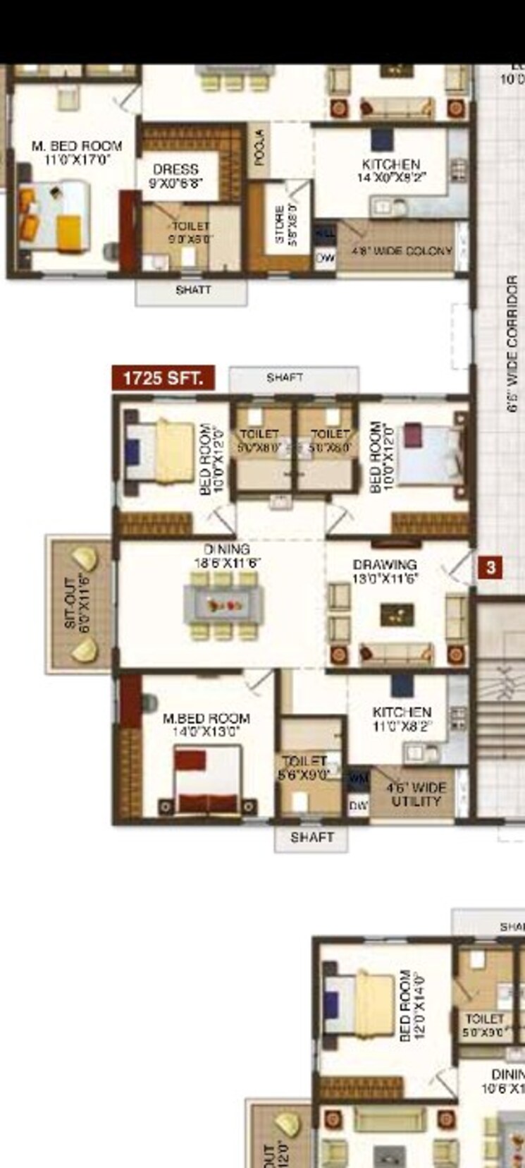 Floor Plan, raghuram-the-vue-residences 3 Bedroom 1725 Sq.Ft. Apartment In Puppalaguda Hyderabad 8720420