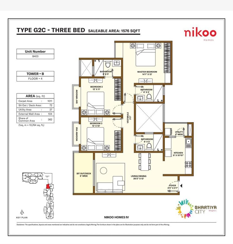 Floor Plan, bhartiya-city-nikoo-homes-4 3 Bedroom 1574 Sq.Ft. Apartment In Thanisandra Main Road Bangalore 8723312