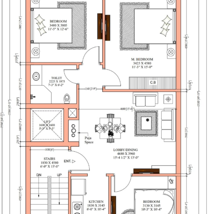 Floor Plan, omaxe-heights 3 Bedroom 180 Sq.Ft. Builder Floor In Sector 86 Faridabad 8723544