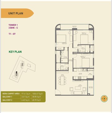 Floor Plan in 3 BHK Apartment at Birla Tisya, Rajaji Nagar – for Sale