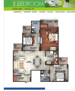 Floor Plan in 3 BHK Apartment at Mittal Rajnagar Residency, Raj Nagar Extension – for Sale