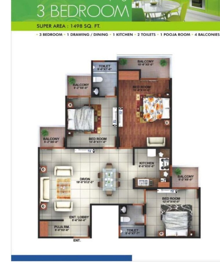 Floor Plan, mittal-rajnagar-residency 3 Bedroom 1498 Sq.Ft. Apartment In Raj Nagar Extension Ghaziabad 8724150