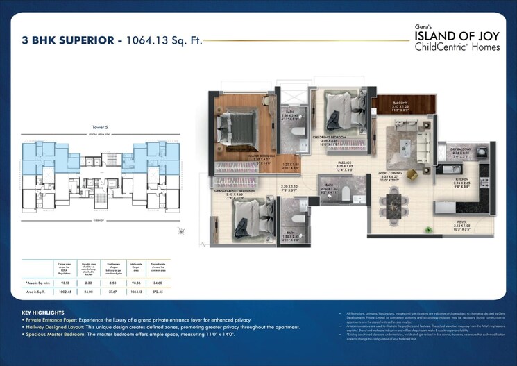 Floor Plan, gera-island-of-joy 3 Bedroom 1064 Sq.Ft. Apartment In Kharadi Pune 8724647
