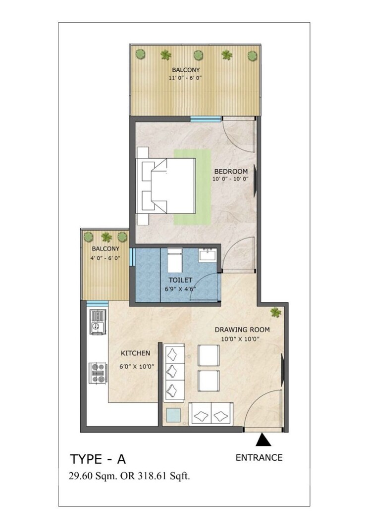 Floor Plan, adore-happy-homes-pride 1 Bedroom 318 Sq.Ft. Apartment In Sector 75 Faridabad 8725544