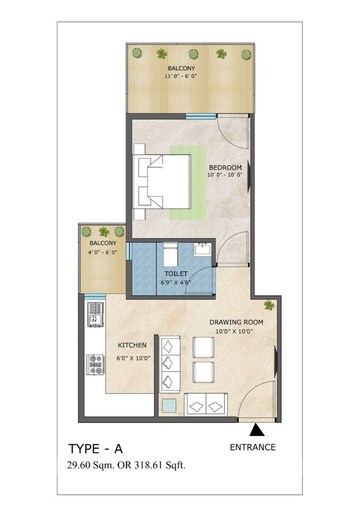 Floor Plan in 1 BHK Apartment at Adore Happy Homes Pride, Sector 75 – for Sale