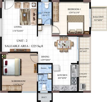 Floor Plan in 2 BHK Apartment at Sarjapur Road – for Sale
