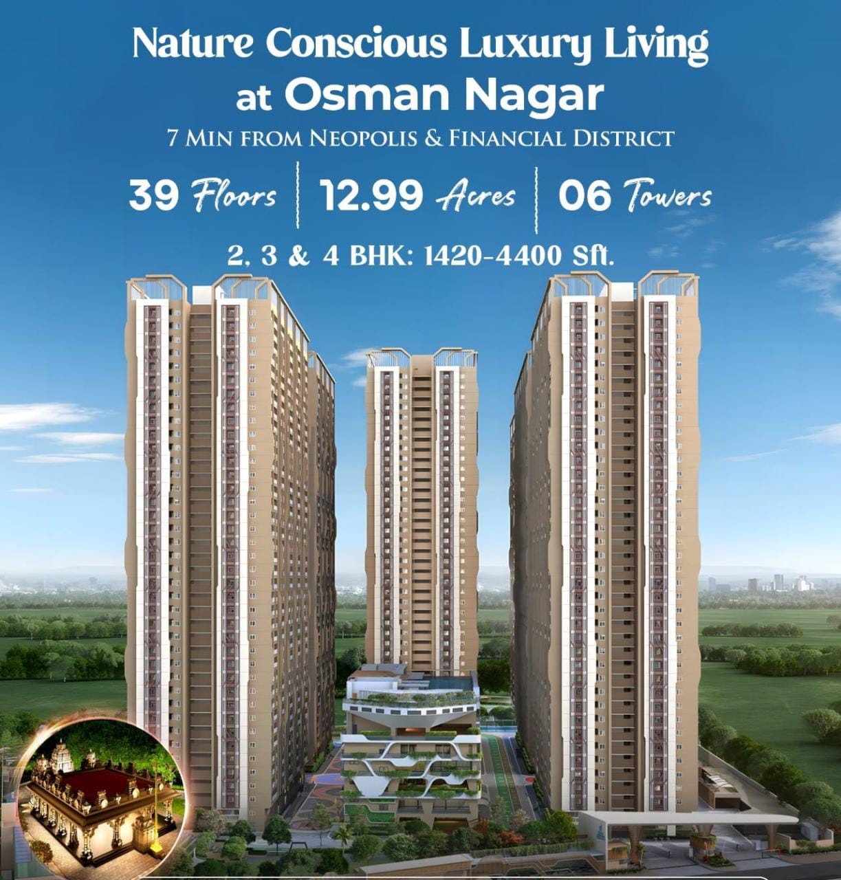 3 BHK + Pooja Room,Servant Room,Study Room Apartment For Sale in Divine Space Osman Nagar