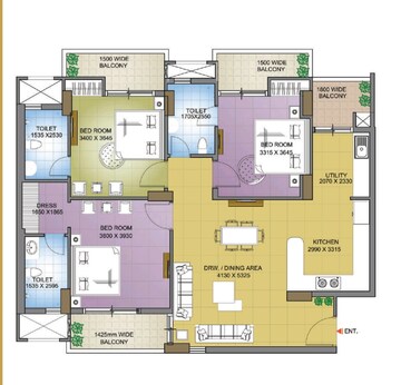Floor Plan in 3 BHK Apartment at SLF Anushree, Sector 75 – for Sale