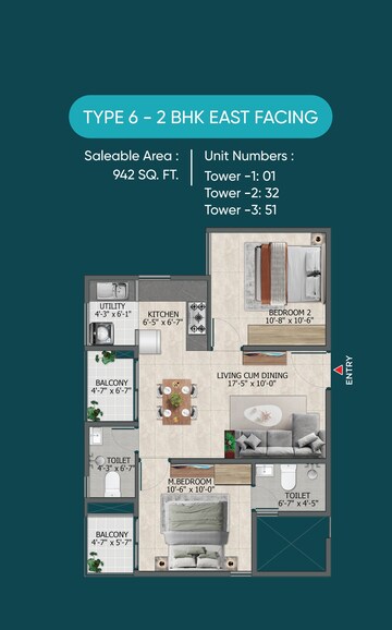 Floor Plan in 2 BHK Apartment at Sowparnika Rhythm Of Rain, Whitefield – for Sale