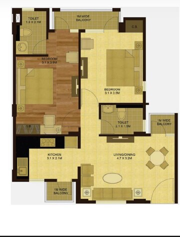 Floor Plan in 2 BHK Apartment at Sector 5 Wave City – for Sale
