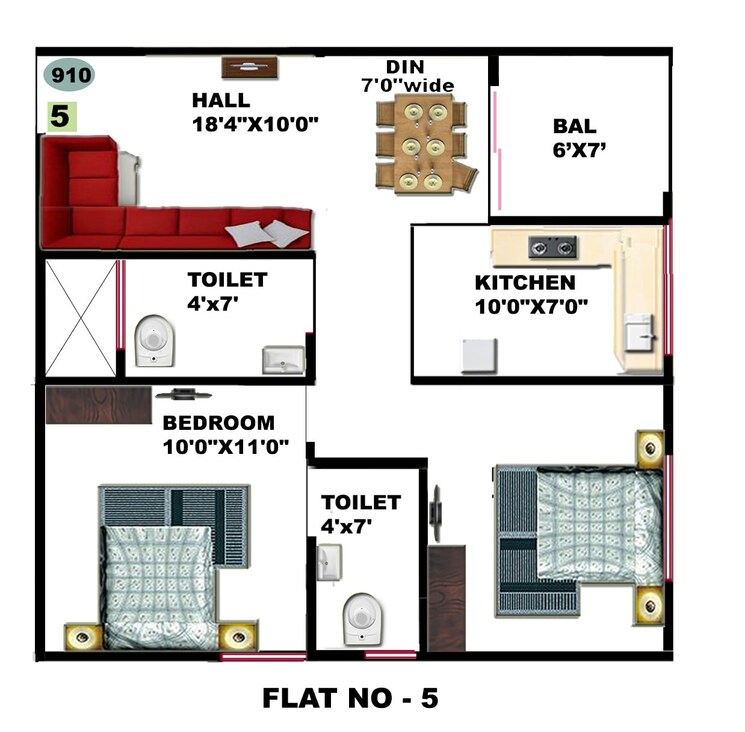 Floor Plan, ujjain road 2 Bedroom 930 Sq.Ft. Apartment In Ujjain Road Indore 8734519