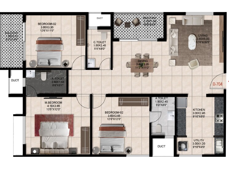 Floor Plan, trendsquares-akino 3 Bedroom 1730 Sq.Ft. Apartment In Panathur Bangalore 8735652