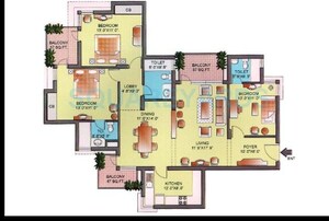 Floor Plan in 3 BHK Apartment at Orchid Petals, Sector 49 – for Sale