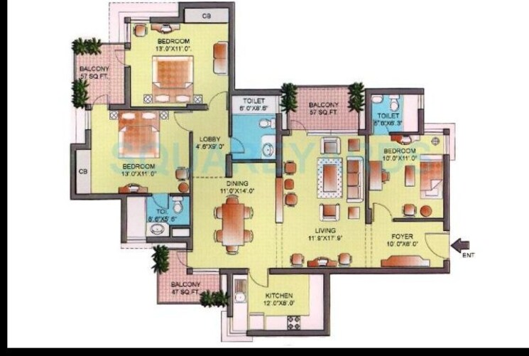 Floor Plan, orchid-petals 3 Bedroom 1805 Sq.Ft. Apartment In Sector 49 Gurgaon 8735780