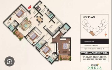 Floor Plan in 4 BHK Apartment at Brigade Omega, Banashankari – for Sale