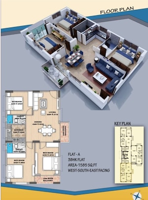 Floor Plan in 3 BHK Apartment at New Town – for Sale