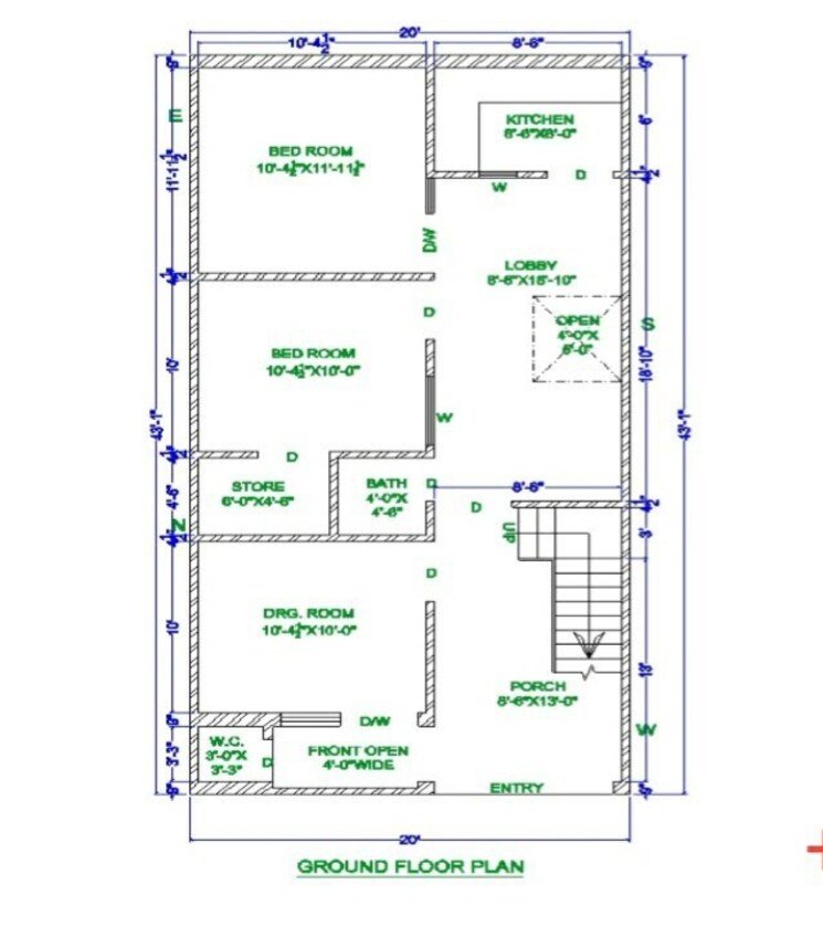 Floor Plan, turner road 2 Bedroom 960 Sq.Ft. Independent House In Turner Road Dehradun 8738445