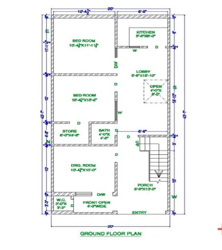 Floor Plan, turner road 2 Bedroom 960 Sq.Ft. Independent House In Turner Road Dehradun 8738445