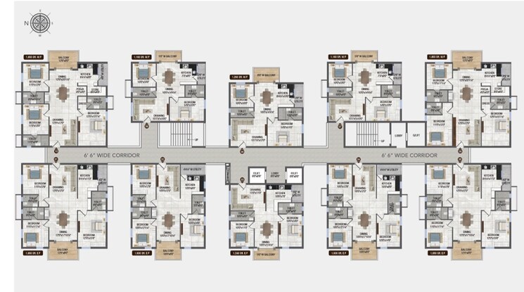 Floor Plan, primark-eco-nest 3 Bedroom 1600 Sq.Ft. Apartment In Gundlapochampalli Hyderabad 8739370