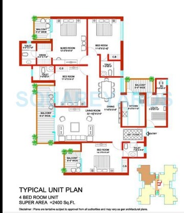 Floor Plan in 4 BHK Apartment at Tulip Ivory, Sector 70 – for Sale