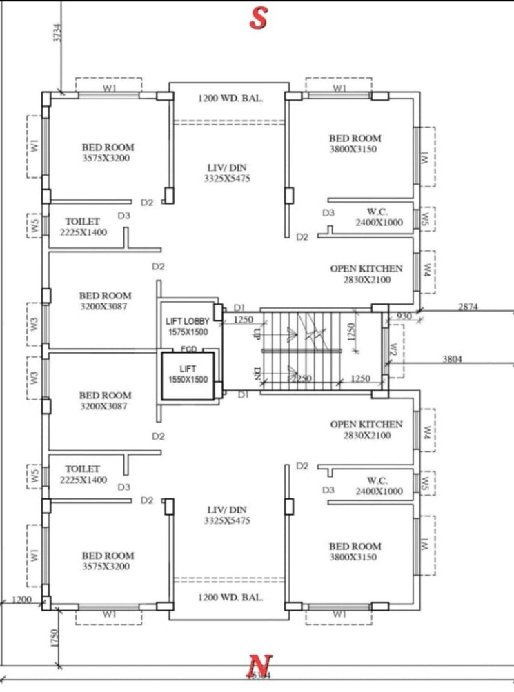 Floor Plan, new town 3 Bedroom 1250 Sq.Ft. Apartment In New Town Kolkata 8746984