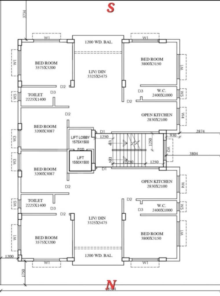 Floor Plan, new town 3 Bedroom 1250 Sq.Ft. Apartment In New Town Kolkata 8746984