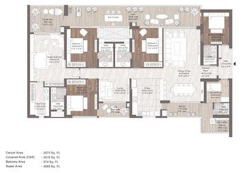 Floor Plan in 4 BHK Apartment at Elan The Presidential, Sector 106 – for Sale