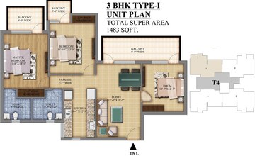 Floor Plan in 3 BHK Apartment at Pareena Micasa, Sector 68 – for Sale