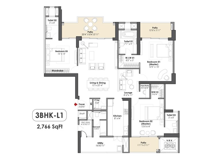 Floor Plan, whiteland-the-aspen 3 Bedroom 2290 Sq.Ft. Apartment In Sector 76 Gurgaon 8748520