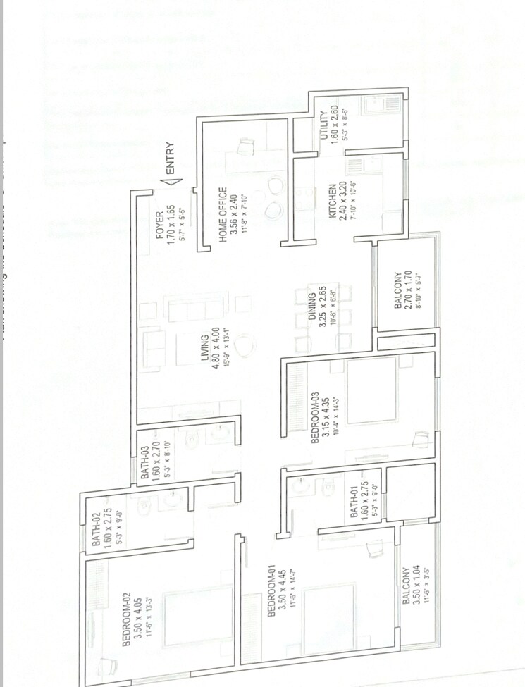 Floor Plan, sobha-victoria-park 3.5 Bedroom 1833 Sq.Ft. Apartment In Hennur Road Bangalore 8748638