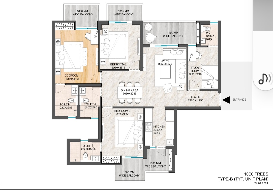 4 BHK + Servant Room 2800 Sq.Ft. Apartment in ATS Homekraft Sanctuary