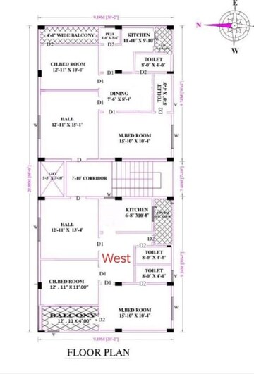 Floor Plan in 2 BHK Apartment at Duvvada – for Sale