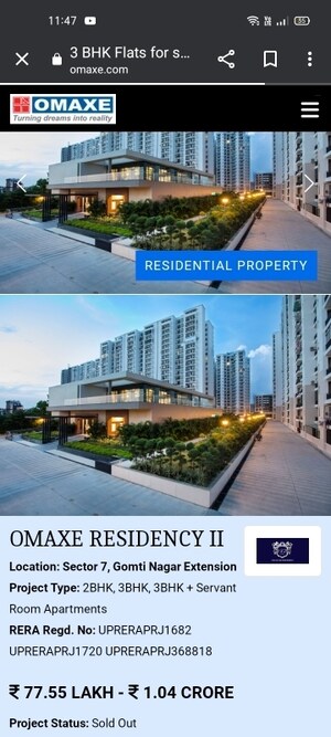 3 BHK Apartment For Sale in Omaxe Residency II, Gomti Nagar