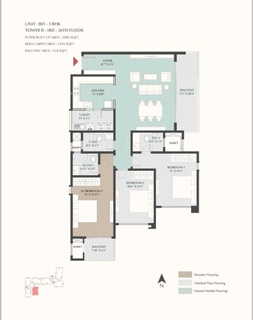 Floor Plan in 3 BHK Apartment at DNR Highline, Rajaji Nagar – for Sale