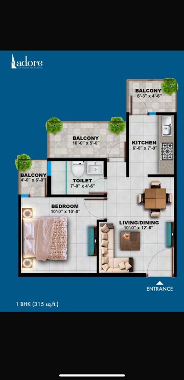 Floor Plan in 1 BHK Apartment at Adore Samriddhi, Sector 89 – for Sale